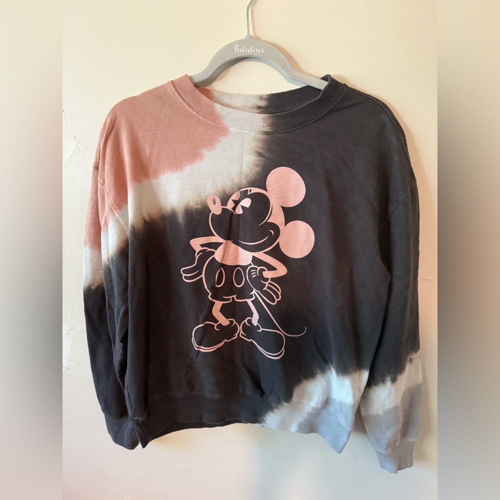 Disney Mickey Mouse Sweatshirt Tie Dye Ombre Sweatshirt Pink Gray White Size Med
